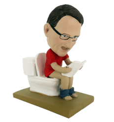 Custom made bobbleheads reading in the toilet